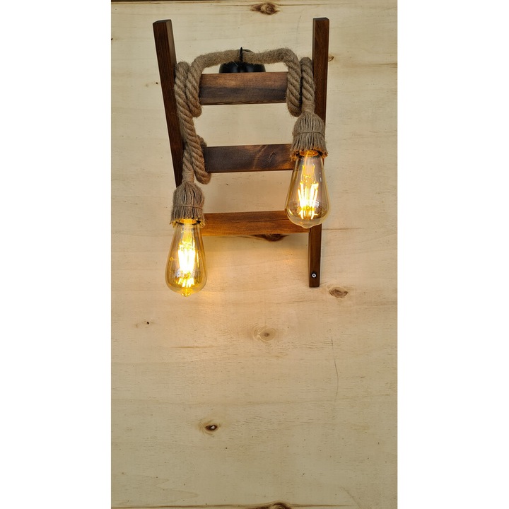 Kézzel készített tömör fenyő fali lámpa, dió színű, 45 x 25 x 23 cm | 2 x E27 Max 40W Aljzat | IP20 besorolású | Modern rusztikus dizájn elegáns lakberendezéshez és környezeti világításhoz