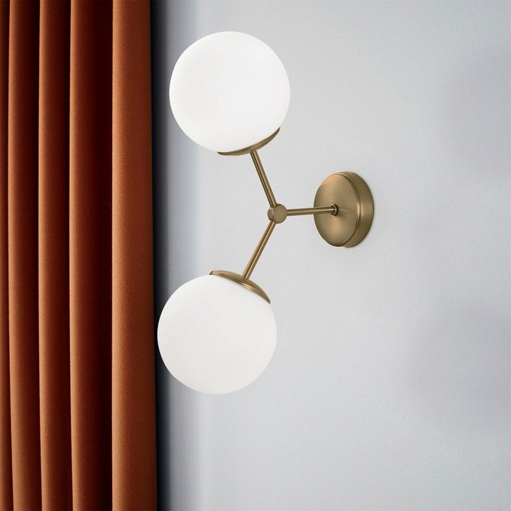 Lampă de perete scandinavă, carcasă metalică, cu abajur de sticlă, 28 x 15 cm, înălțime 44 cm | 2 x E27 Max 40W, galben și alb | Include instrucțiuni de instalare, design elegant pentru amenajări interioare moderne