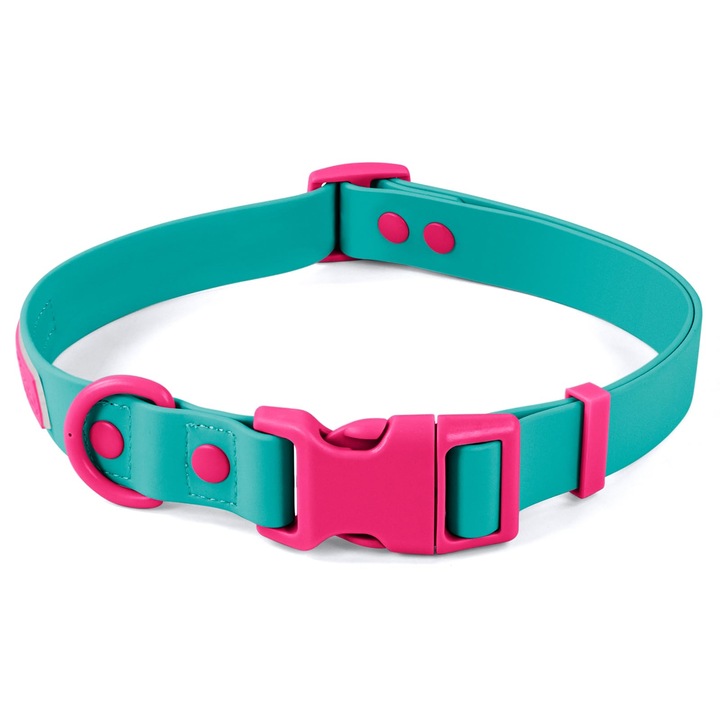 Zgarda pentru caini Wolfone, ajustabila, rezistenta la apa, roz/turcoaz, 37.5-55cm