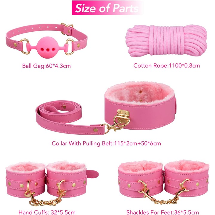 Комплект BDSM 11 части, LONZYON, екологична кожа, розов, водоустойчив