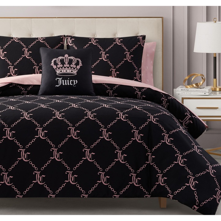 Juicy Couture Black Link 8 részes paplanhuzat, nyomtatott logóval, queen méretű, textil