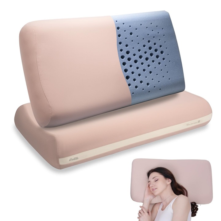 Aisleep memóriahabos párna, ergonomikus párna, memóriahabos párna oldalt, háton és hason alvóknak - rózsaszín