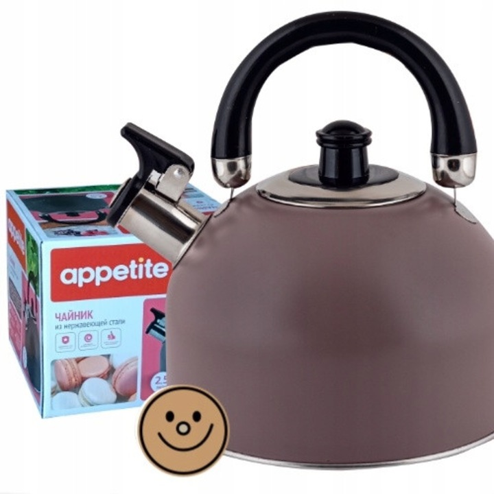 Ceainic cu fluier, Appetite, 2,5L, inox, inductie