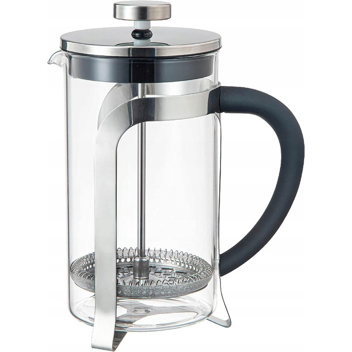 Presa franceza pentru cafea/ceai, Berretti, 350ml, sticla borosilicata, inox, 16x8cm