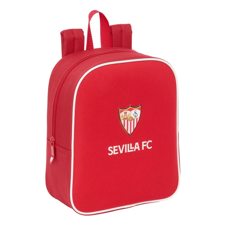 Rucsac pentru copii, Safta, Sevilla Fútbol Club, rosu, 22 x 27 x 10 cm, rezistent la apa, adaptabil troler, pentru varstnici de 3 ani si peste