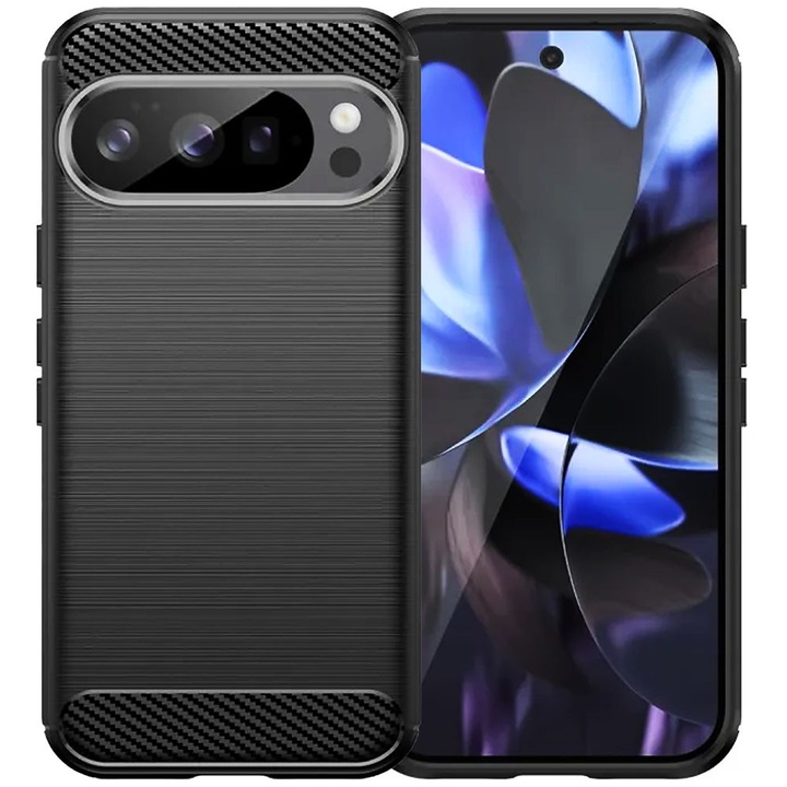 Husa de protectie pentru Google Pixel 10 Pro, Carbon Shield, Suprafata aderenta, Spate mat, Anti-amprenta, Finisaj tip fibra, Margini usor ridicate, Flexibila, Confortabila, Design premium, Antisoc, Slim fit, Negru