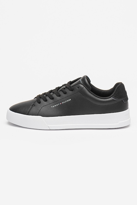 Tommy Hilfiger, Pantofi sport din piele cu insertii din piele intoarsa Court, Negru/Alb optic