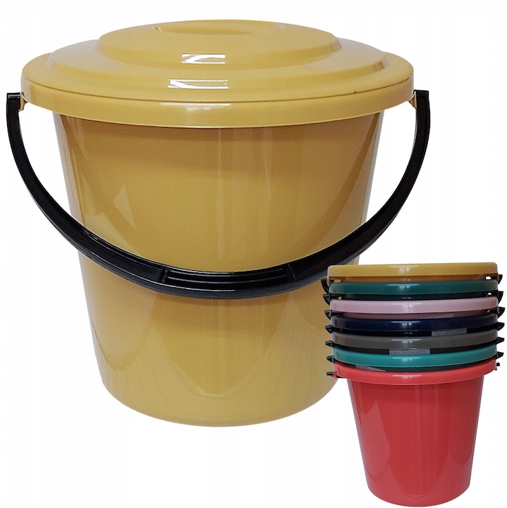 Galeata plastic 10 litri cu capac si scara, jagiello, 29x19x28cm, reciclabila, mai multe culori disponibile