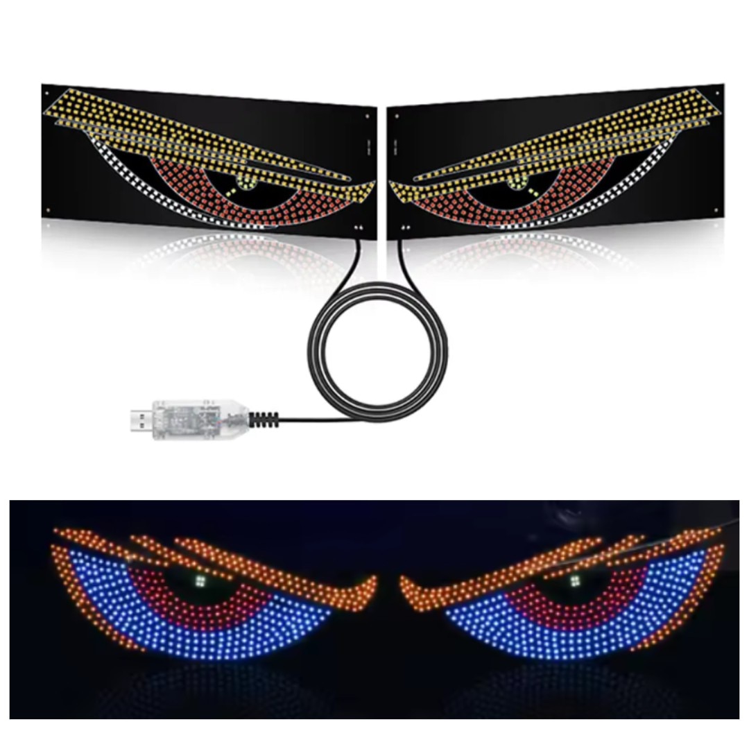 Set 2x Panouri LED Devil Eye Auto USB, Rosu/Albastru/Portocaliu