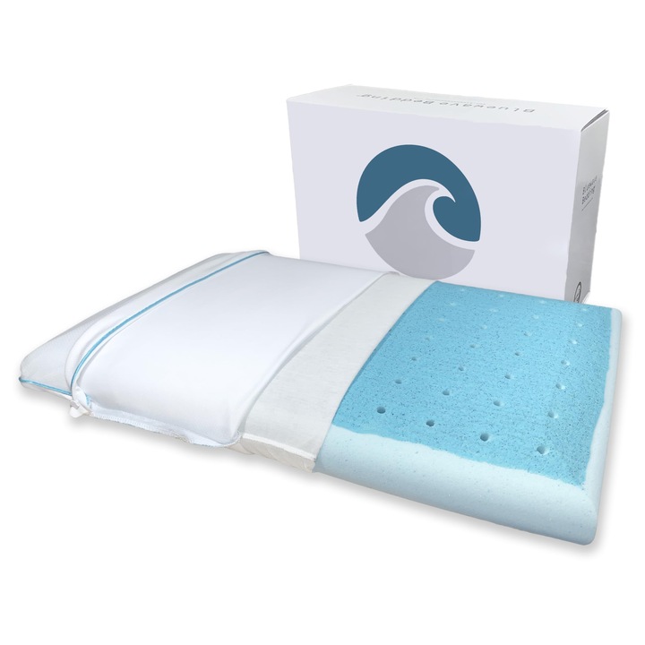Bluewave Bedding memóriahabos párna, vékony kialakítás, 8,25 cm, karbonkék