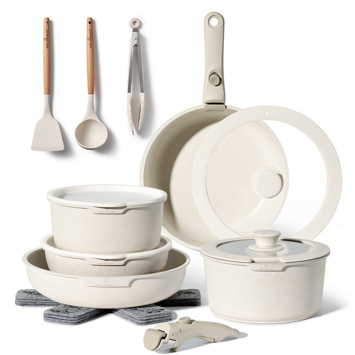 Set De Oale JUST PERFECTO - 18 Piese - Granit, Bej, Cu Capac, Inducție