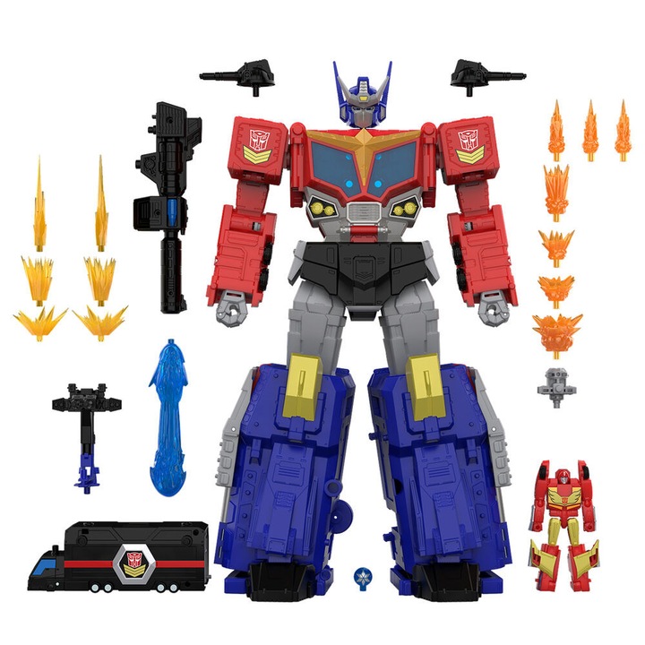 Figurină Transformers Hasbro Age of the Primes, Optimus Prime 38cm, transformabil robot-camion, include figurina Micromaster Hot Rod