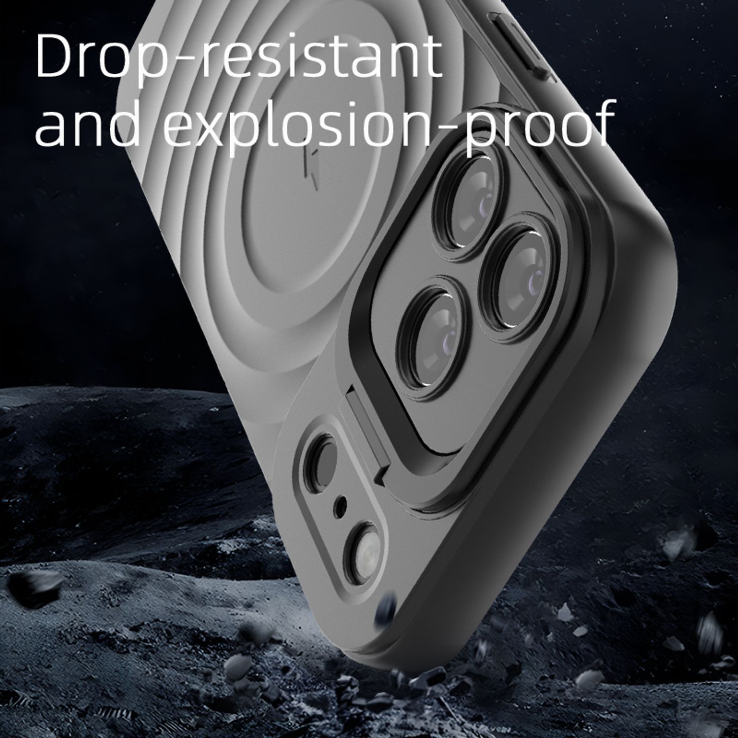 Husa pentru Apple iPhone 17 Pro, Suport Invizibil, Magsafe, Model Valuri, Protectie Antisoc, Textura Prietenoasa Cu Pielea, Negru