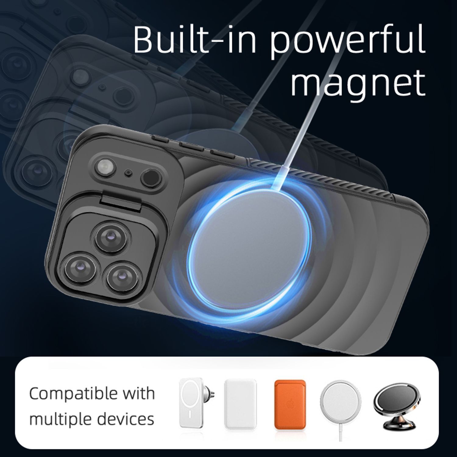 Husa pentru Apple iPhone 17 Pro, Suport Invizibil, Magsafe, Model Valuri, Protectie Antisoc, Textura Prietenoasa Cu Pielea, Negru