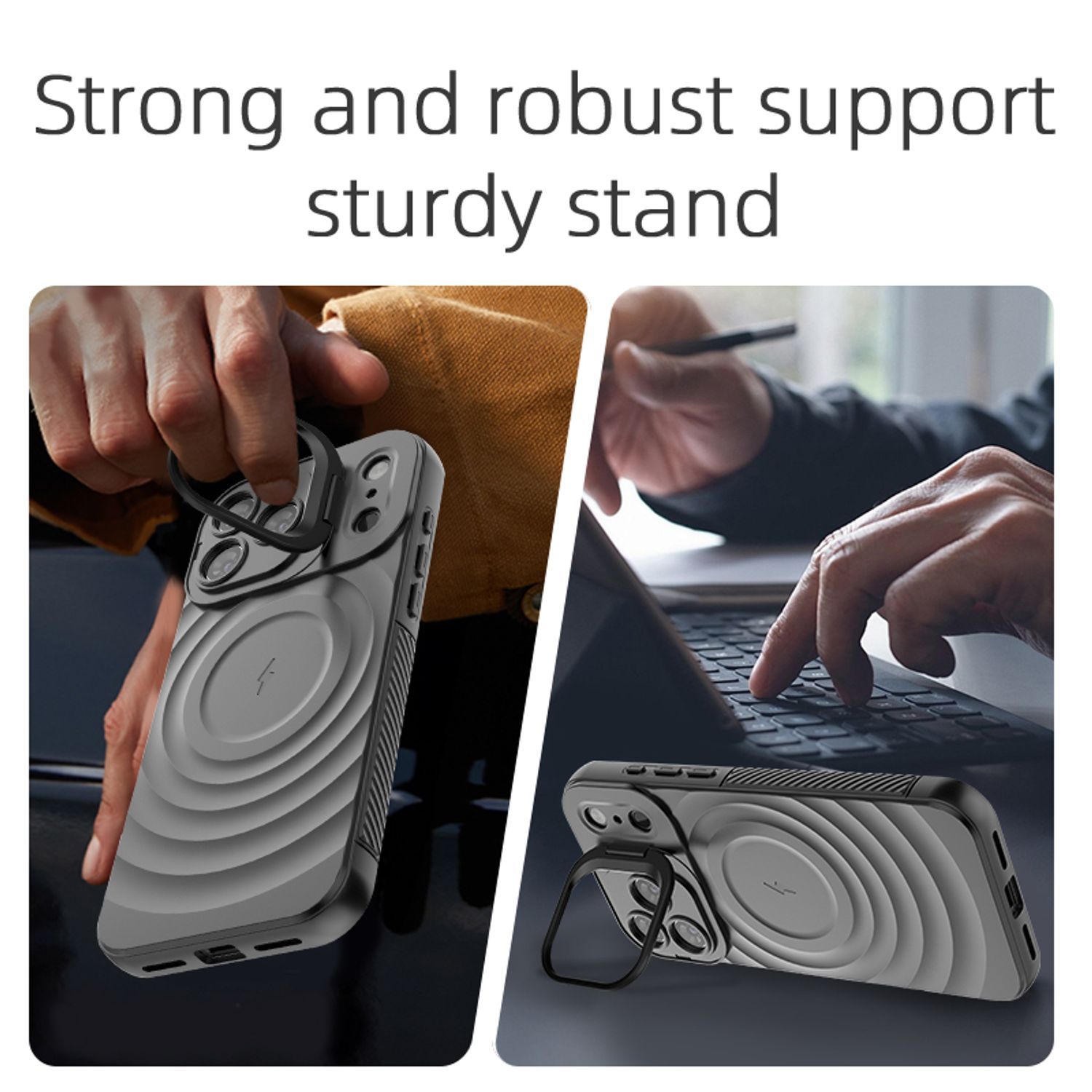 Husa pentru Apple iPhone 17 Pro, Suport Invizibil, Magsafe, Model Valuri, Protectie Antisoc, Textura Prietenoasa Cu Pielea, Negru