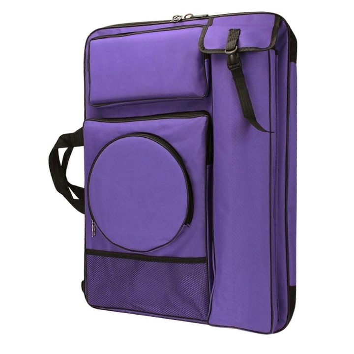 Rucsac portofoliu A4, material Oxford, design spatios, culoare mov, dimensiuni 12cmx50cmx65cm