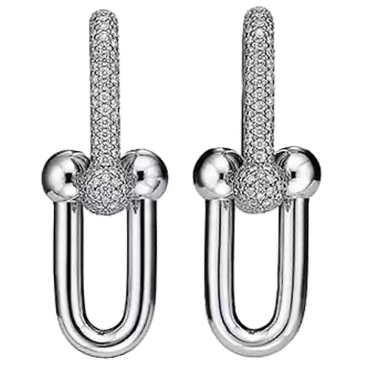 Cercei dama, in forma de potcoava din cupru placat cu aur, argintiu