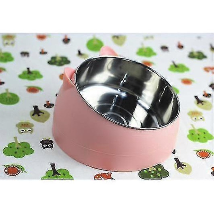 Castroana termostatica din otel inoxidabil, pentru caini, design inclinat, rezistent la caldura, roz