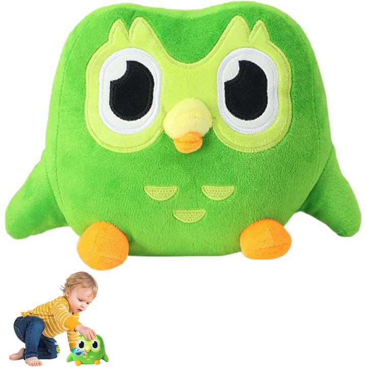 Jucarie de plus bufnita verde, 27x20cm, usor de transportat, cadou potrivit pentru acasa