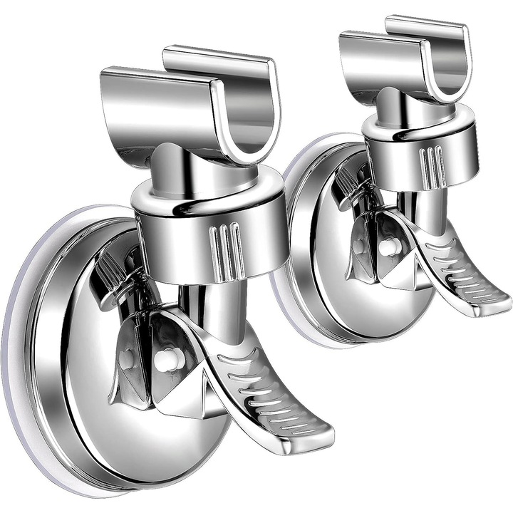 Suport pentru dus cu ventuza, set de 2, rotire 360°, plastic ABS, cromat