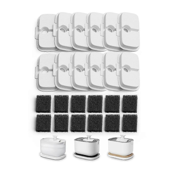 Set 12 filtre si bureti pentru fantana apa wireless, alb-negru, 9.6x5.8x1cm