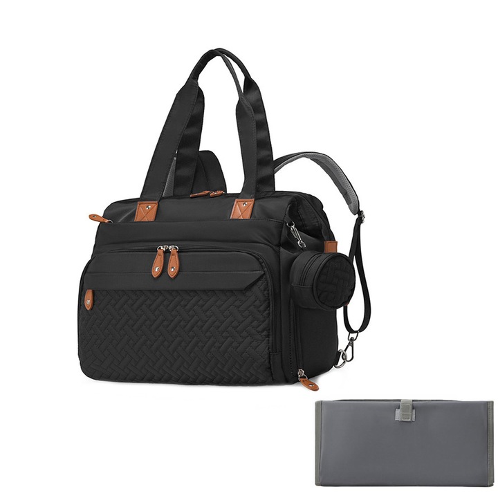 Многофункционална и многократна чанта за преповиване на бебета, AEWOYAD®, за майки и бебета, регулируема дръжка, основно отделение с цип, 40x16x35 см, закрепване за количка и количка, черна