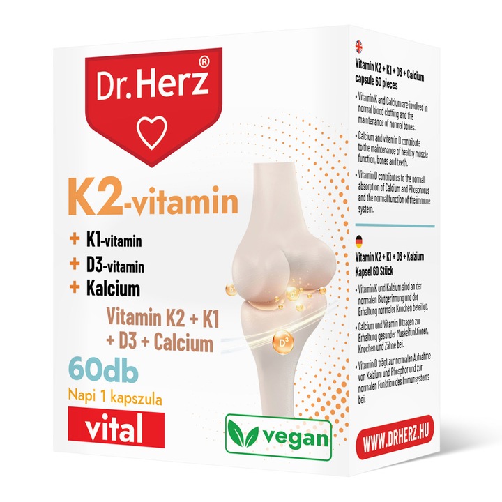 Capsule vegane cu vitamina K2 150 MCG + vitamina K1 + D3 + calciu Dr Herz 60 buc