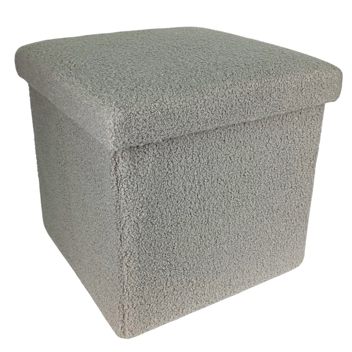 Taburet Tapitat Pliabil cu Spatiu de Depozitare, Tip Cutie, Otoman, 38X38X38 cm, Gri