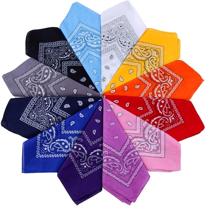 Set 12 esarfe bandana, Bumbac, 54x54 cm, Multicolor