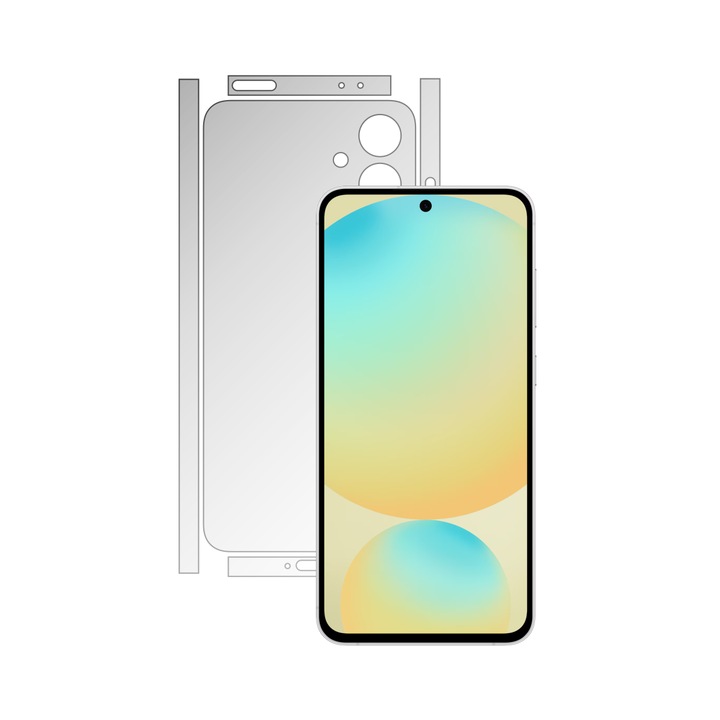 iSkinz Matt hátlapvédő fólia Samsung Galaxy S25 FE-hez - Split Cut, Szilikon hátlapra és oldalakra, Matt ujjlenyomatmentes rugalmas öntapadós skin