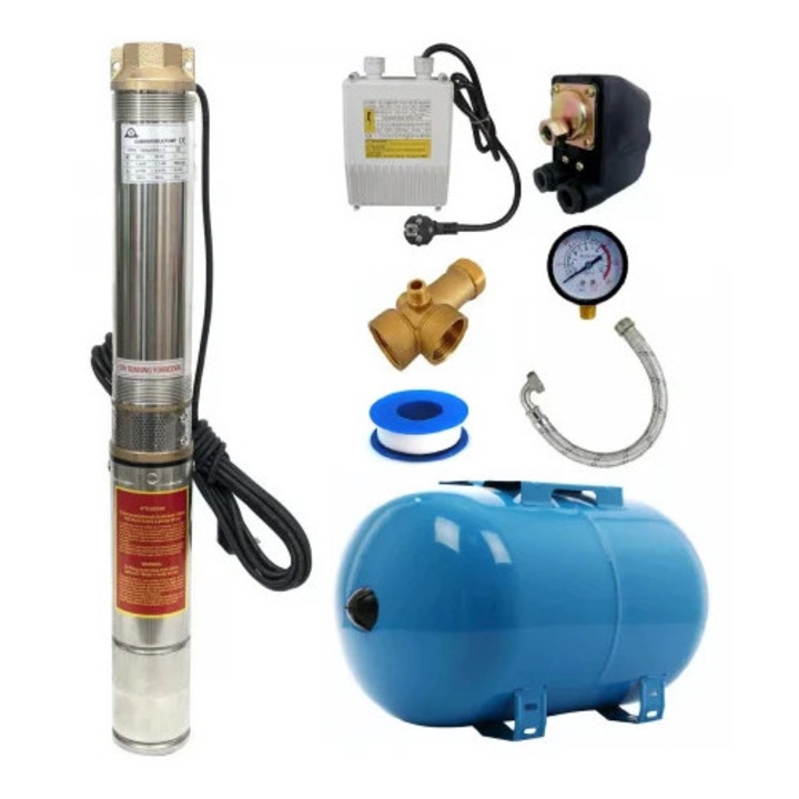 Kit Hidrofor 24L cu pompa apa submersibila multietajata 1.5KW, 5m3/Ora, Heber®, Sistem premium complet