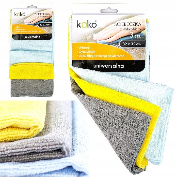 Set 3 bureti Koko, microfibra, absorbant, 32x32cm