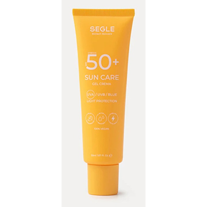 Crema Gel Protectie solara SEGLE SPF 50+ pentru toate tipurile de ten –50 ml Ofera o protectie foarte ridicata impotriva UVA, UVB si a luminii albastre. Previne, formarea ridurilor, aparitia petelor