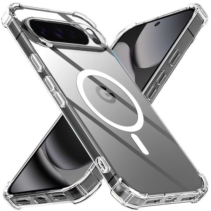 Google Pixel 10 Pro / Pixel 10 kompatibilis MagSafe ütésálló tok, 1,5 mm-es megerősített, 4 sarokkal - átlátszó