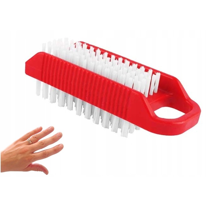 Kéz-, és körömtisztító kefe, Sanel, 11x4cm, piros