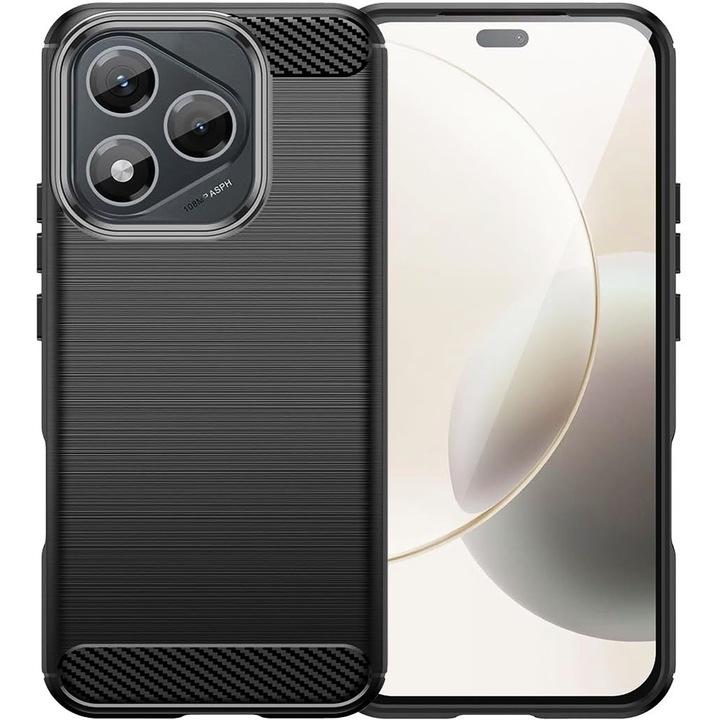 Husa de protectie pentru Honor 400 Lite, Carbon Shield, Suprafata aderenta, Spate mat, Anti-amprenta, Finisaj tip fibra, Margini usor ridicate, Flexibila, Confortabila, Design premium, Antisoc, Slim fit, Negru