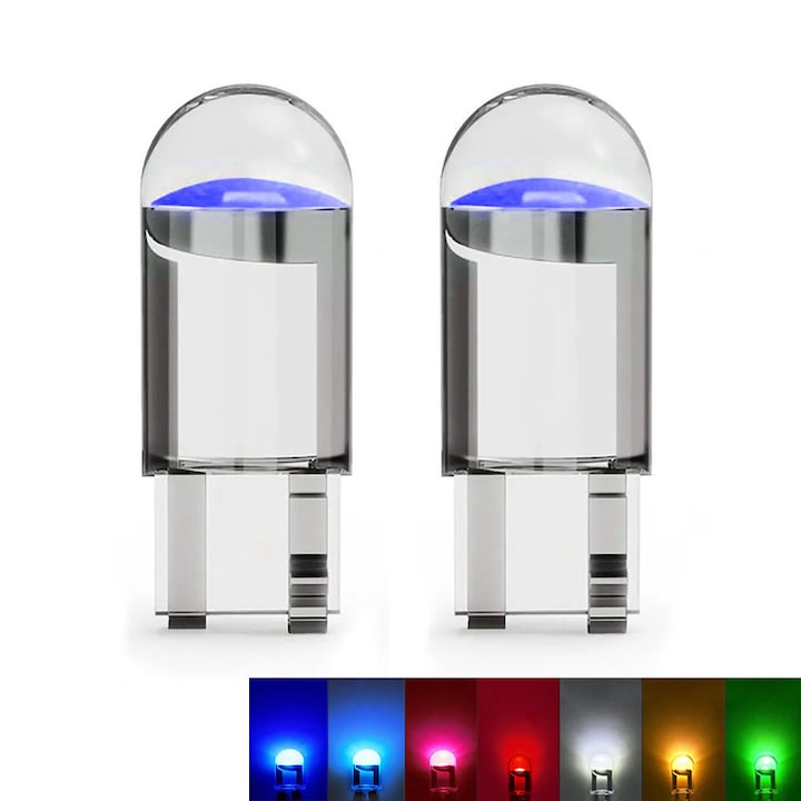 Комплект от 2 LED автомобилни крушки T10 W5W, сини, 12V