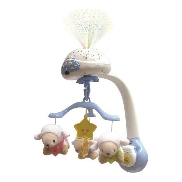 Carusel Patut Vtech Lumi Sheep Albastru cu Lumina si Sunet pentru Bebelusi 0-3 Ani