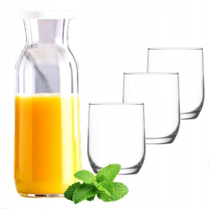 Set 6 pahare 315ml + carafa sticla 1200ml, Termisil, cristal, BPA free
