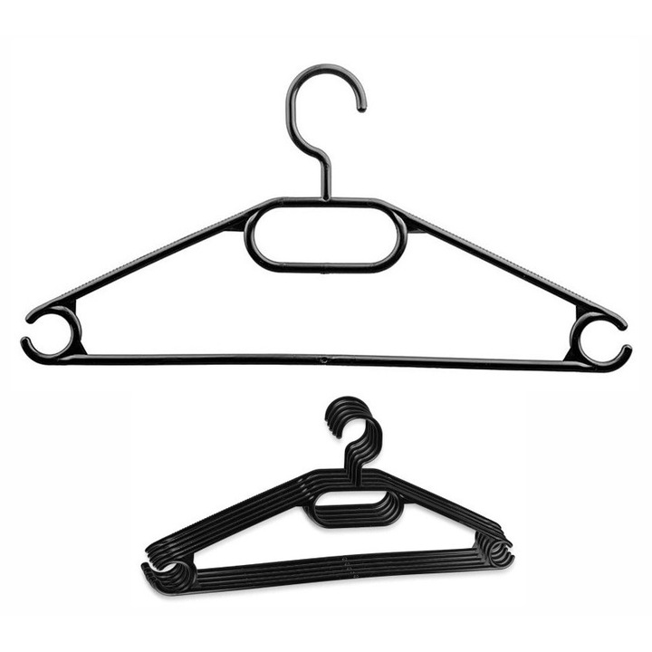 Umerase pentru haine set 5 bucati, Jagiello, plastic, negru, 17x40cm