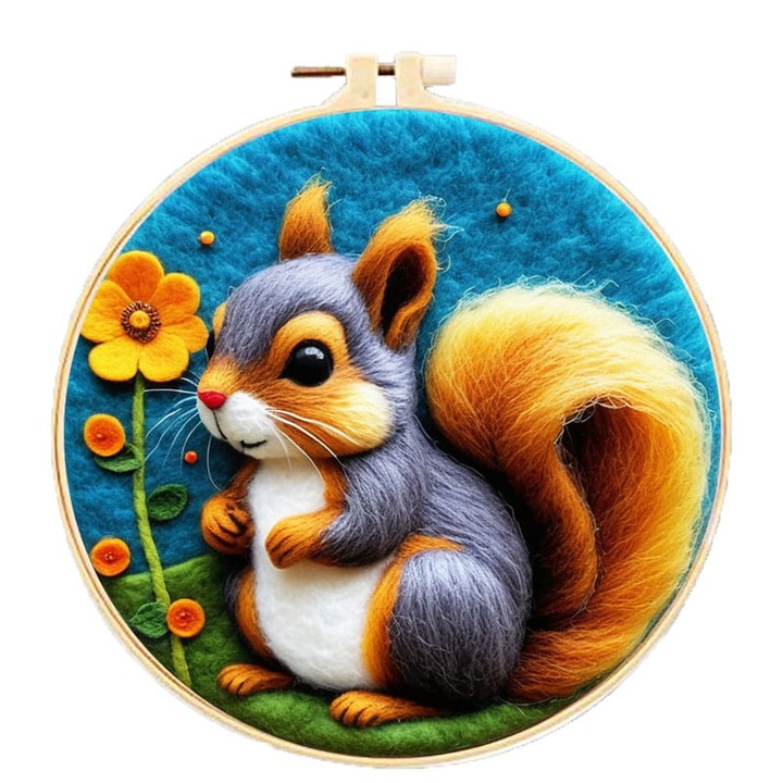 Комплект за бродиране с игли от вълна, Habarri, катерица, 23x23x3.5 см, многоцветен