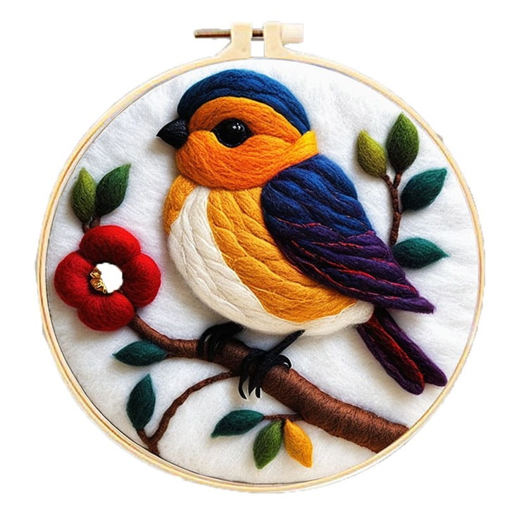 Комплект за бродиране с филц Птичка, 23x23x3.5 см, Многоцветен
