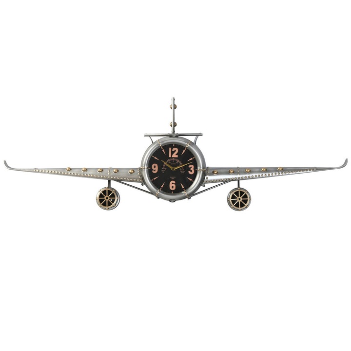 Ceas de Perete Home Esprit Avion Vintage Auriu* Argintiu 143x20x46cm