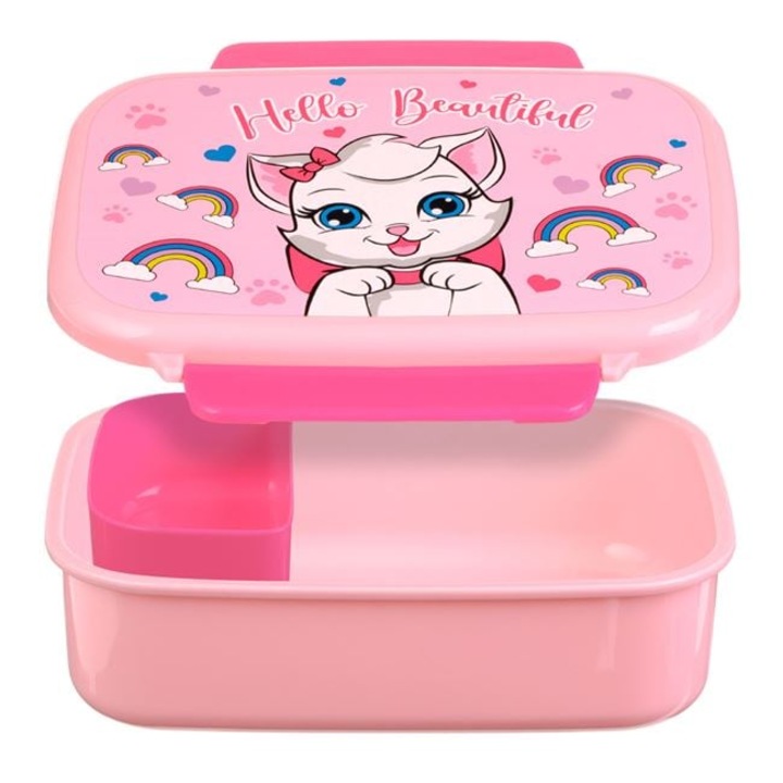 Детска касерола за обяд в училище/детска градина, дизайн с котенце с вътрешен разделител, 1, 1 л розова, пластмаса, подходяща за храна