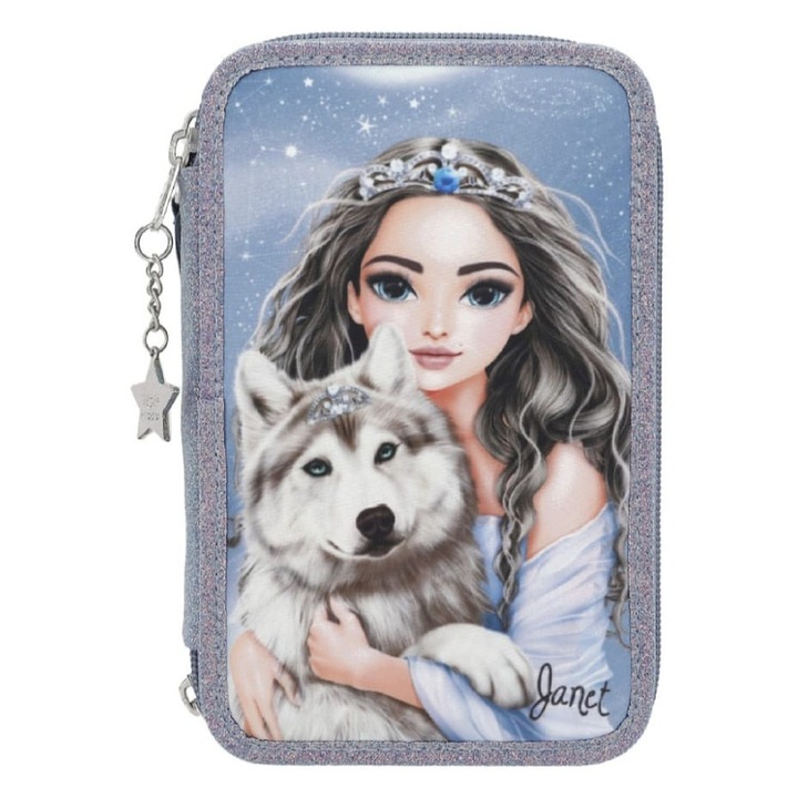 Penar triplu echipat fete, Wolf, 3D Effect, albastru deschis, 6 ani+