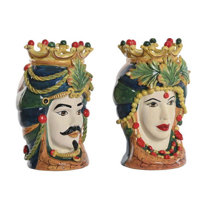 Ghiveci Home ESPRIT Verde Multicolor Portelan 20 x 20 x 29 cm (2 Unitati)