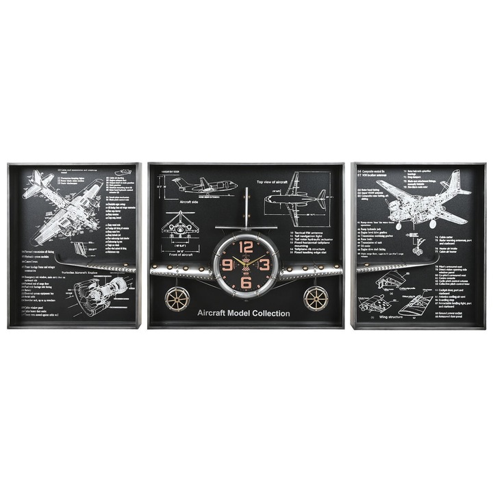 Ceas de Perete Home ESPRIT Auriu* Argintiu Metal Avion Vintage 175 x 21 x 64 cm