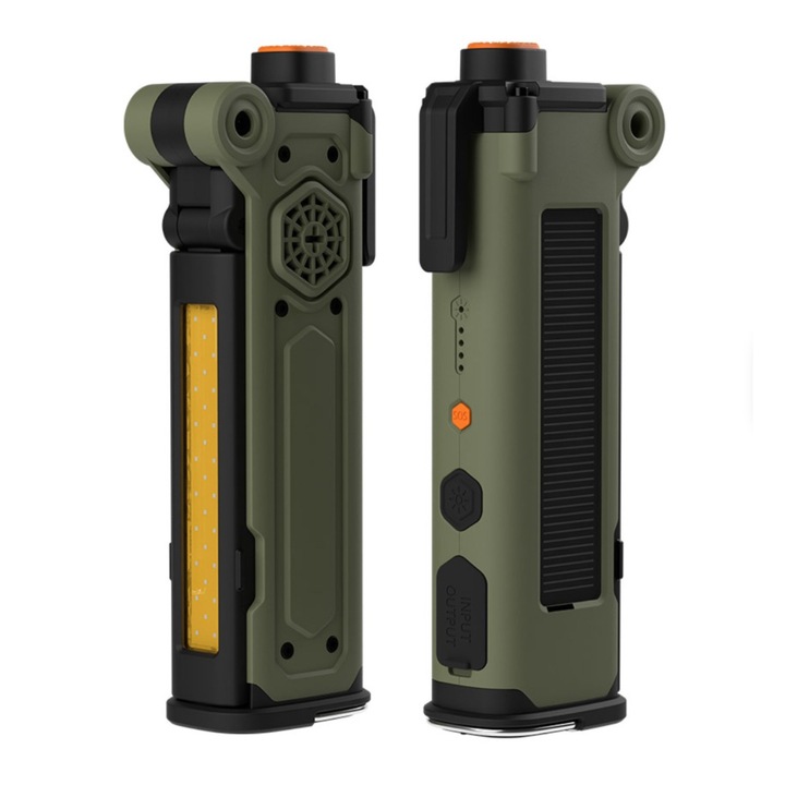 Lanterna multifunctionala de urgenta auto, cu powerbank, cutter integrat, sirena SOS, baza magnetica si suport tip carlig – ideala in caz de accident