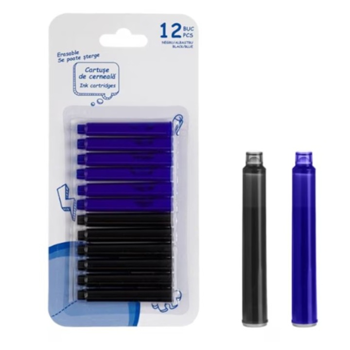 Cartuse de Cerneala Termosensibila pentru Stilou - 12buc, Albastra Neagra
