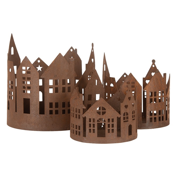 3 darabos barna fém díszház szett Ø 15x15 cm, Ø 11x12 cm, Ø 10x10 cm
